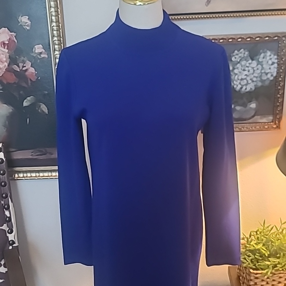 Nina Leonard Cobalt Blue Long-Sleeve Mock Neck Dress - Picture 3 of 10